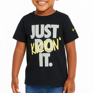 Nike Just Do It (Kickin) Graphic T-Shirt, Boys 4T (3-4 YRS) Black/Yellow /White